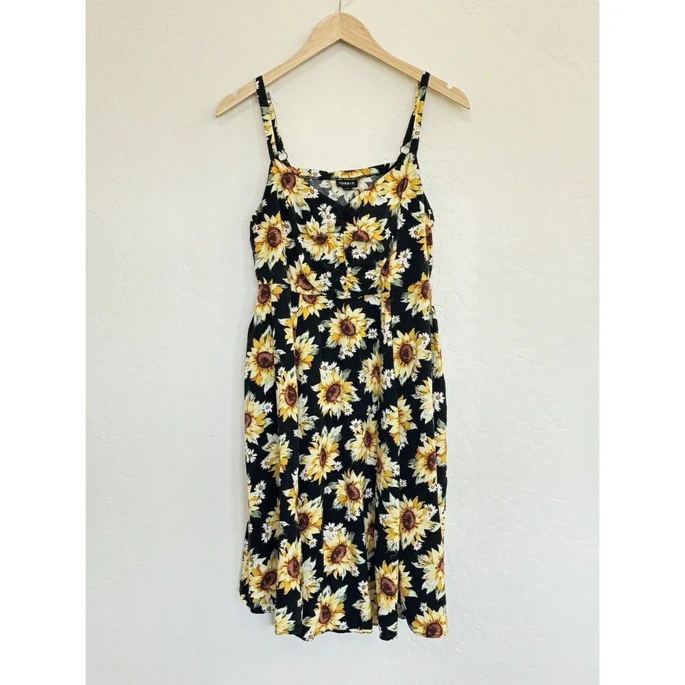 Torrid Sunflower Babydoll Dress 00 Pockets Sleeveless Summer Sundress Boho - Picture 7 of 8